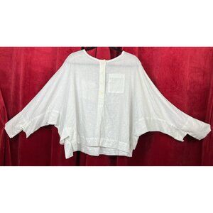 Os kedem Sasson White  Linen Boxy Drape Crop Blouse Lagenlook
